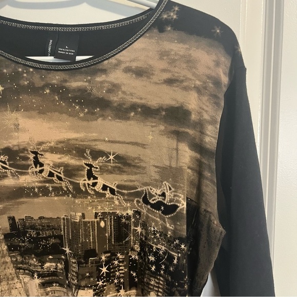 New directions Christmas Sleigh Over Las Vegas Embellished Black 3/4 sleeve. - Picture 2 of 6